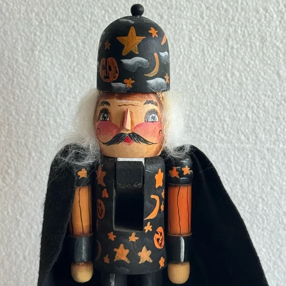 Rare Vintage 10” Nutcracker Handpainted face Halloween Decor Black Orange